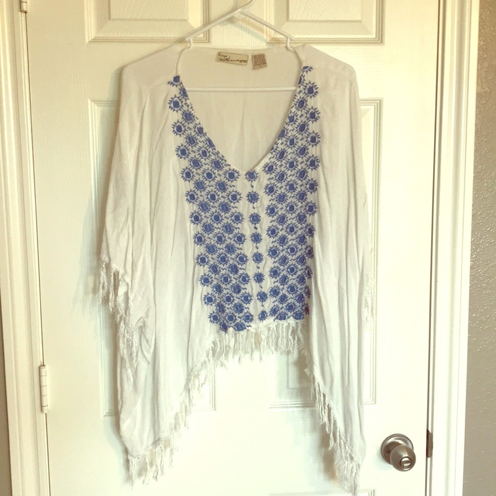 Embroidered poncho styled blouse